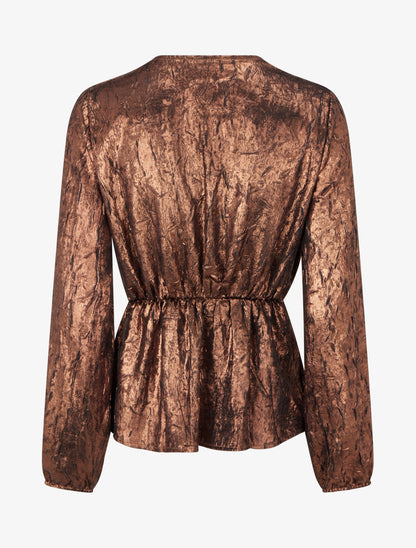 Blouse irisée élastiquée à col cache-coeur - Bronze - 2