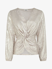 Blouse irisée élastiquée à manches longues - Argent - 1