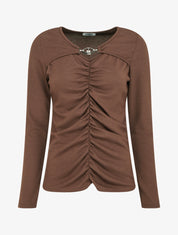 Pull fin à empiècement bijou strassé - Marron - 1