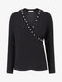 Pull fin à col cache-coeur orné de perles - Noir - 1