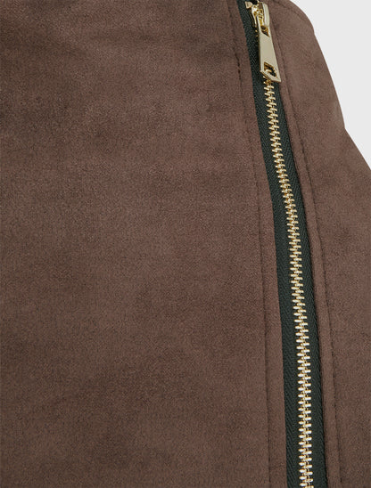Jupe short suédine taille haute zippée - Marron