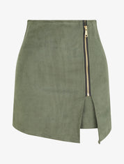 Jupe short suédine taille haute zip - Kaki