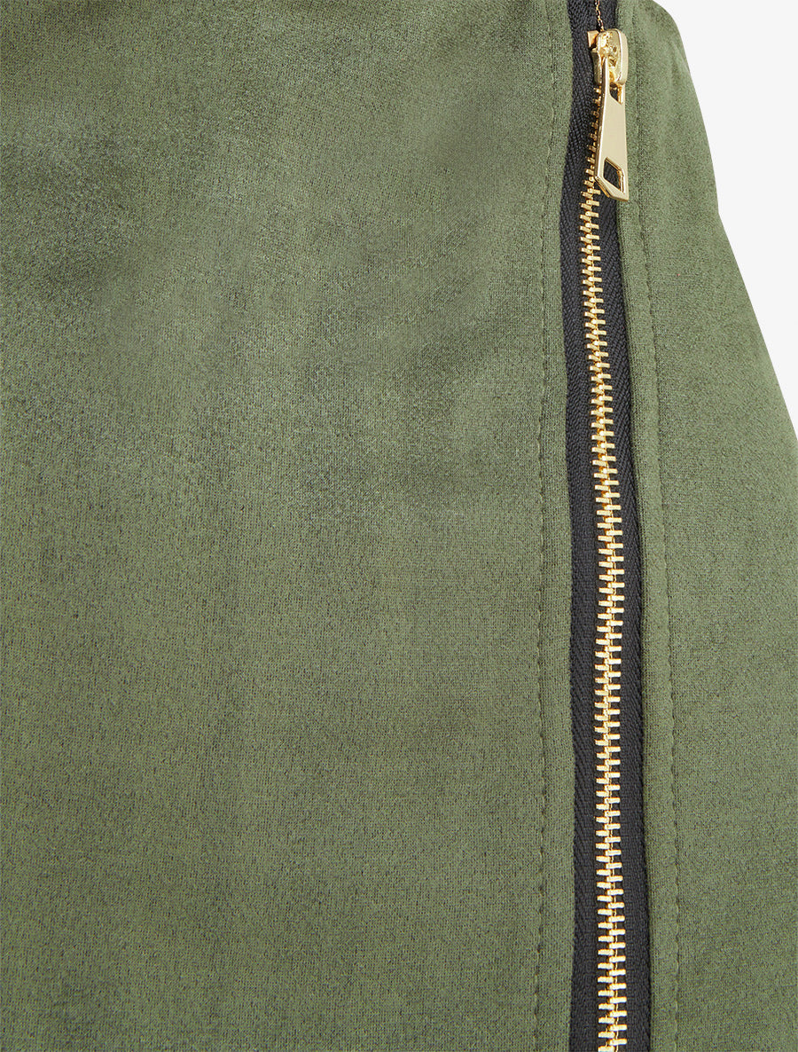 Jupe short taille haute en suédine - Kaki