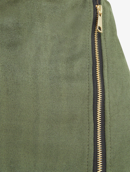 Jupe short taille haute en suédine - Kaki