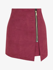 Jupe short taille haute suédine - Lie de vin
