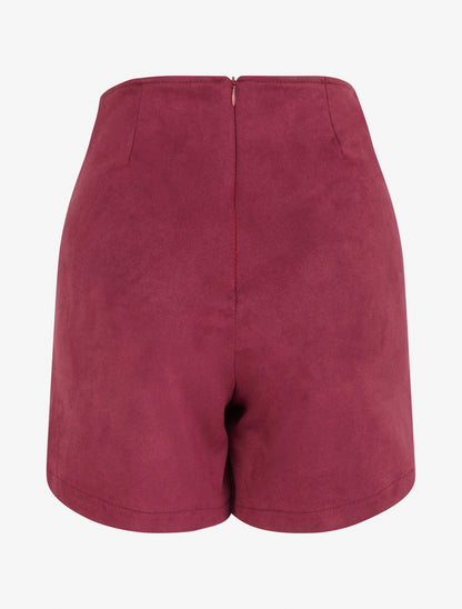 Jupe short taille haute suédine - Lie de vin