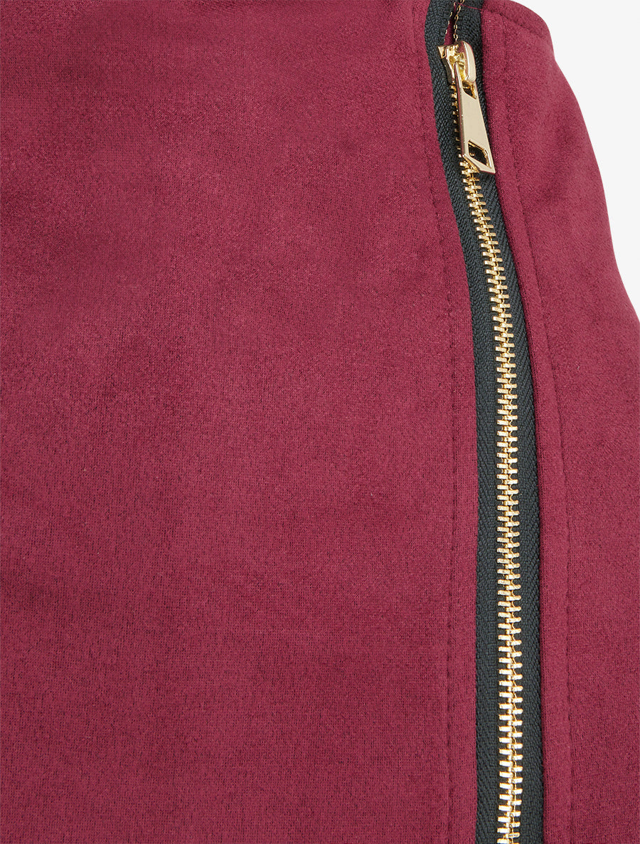 Jupe short taille haute suédine - Lie de vin