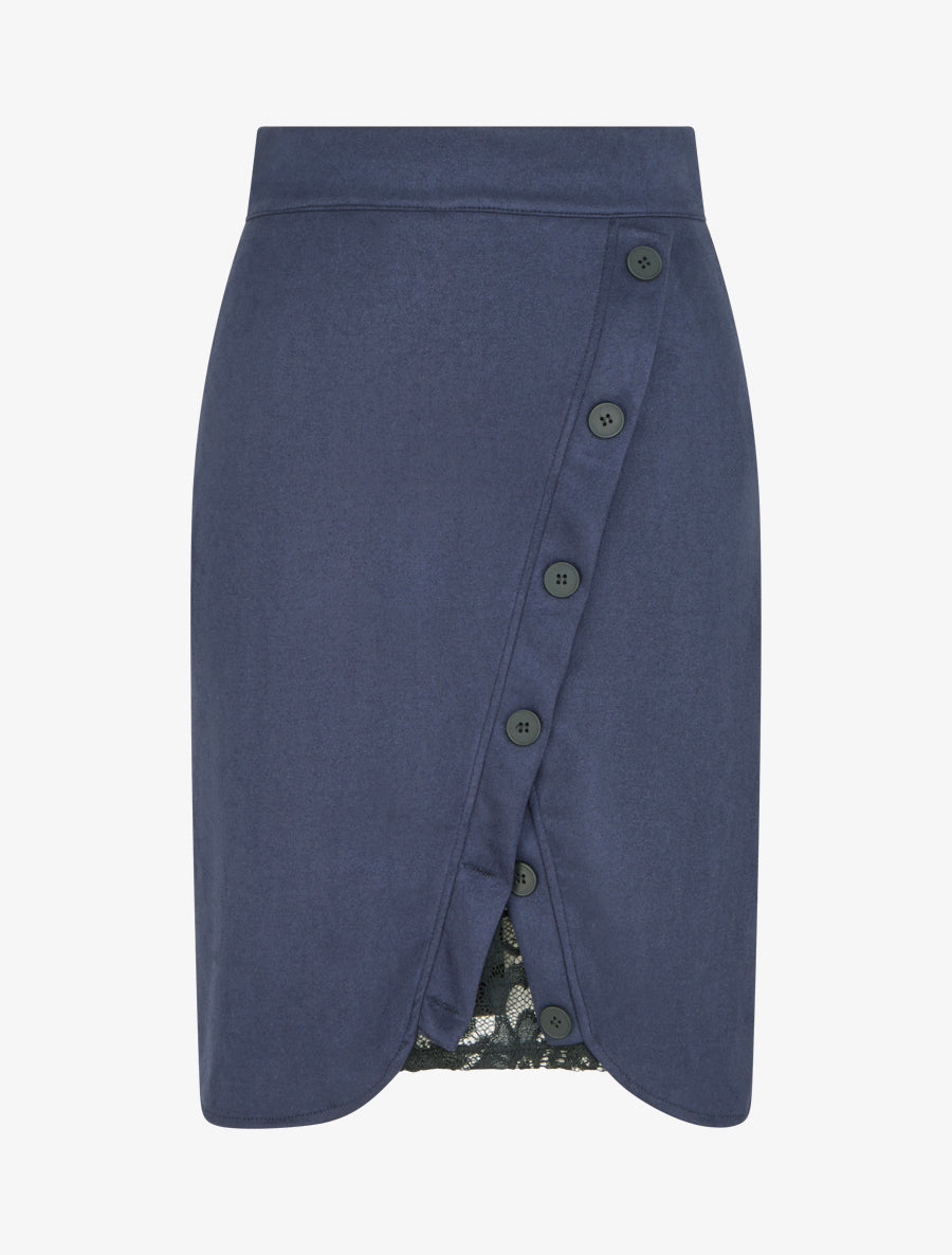 Jupe en suédine à dentelle - Marine - 1
