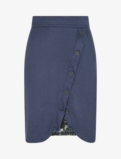 Jupe en suédine à dentelle - Marine - 1