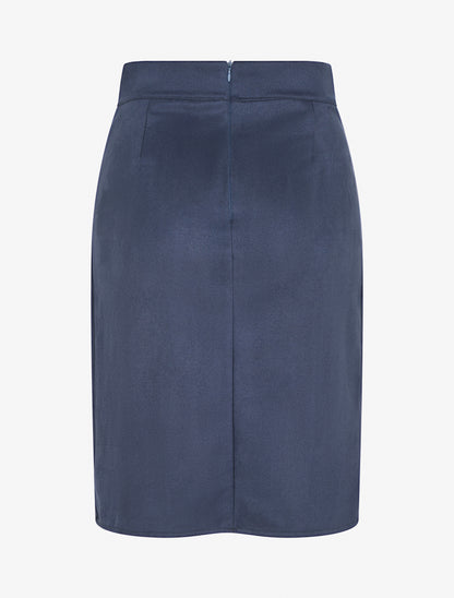 Jupe en suédine à dentelle - Marine - 2