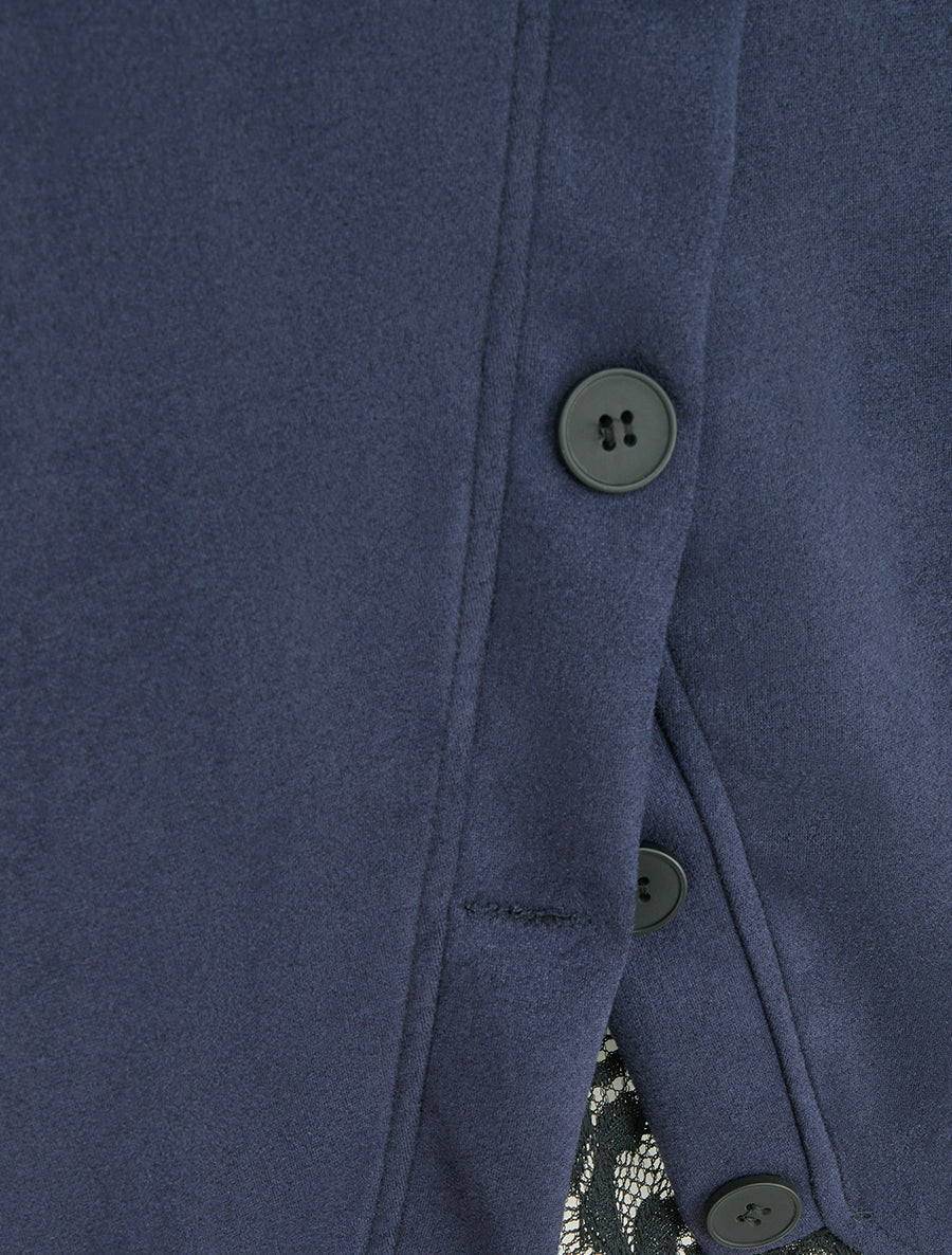 Jupe en suédine à dentelle - Marine - 3