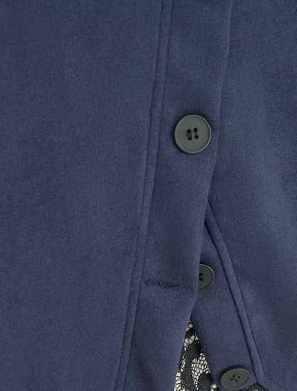 Jupe en suédine à dentelle - Marine - 3