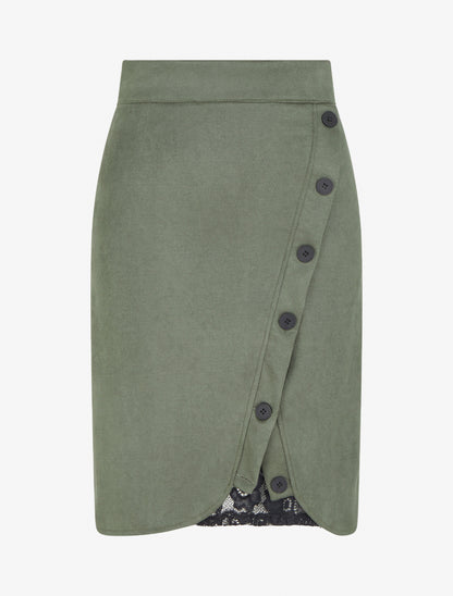 Jupe en suédine à dentelle - Kaki - 1