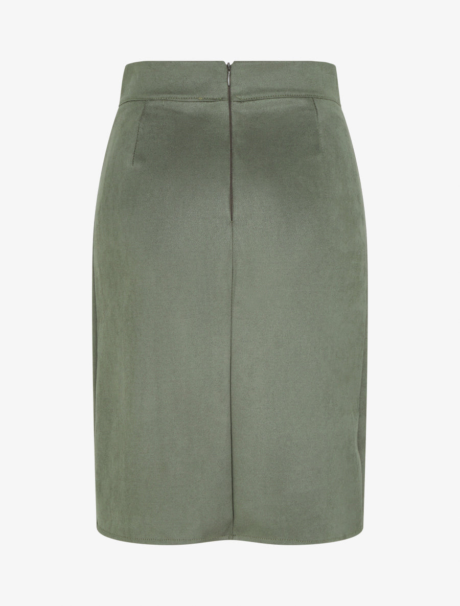 Jupe en suédine à dentelle - Kaki - 2