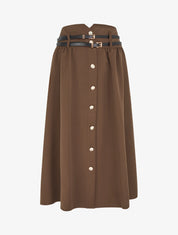 Jupe midi à double ceinture - Marron - 1