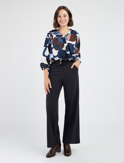 Pantalon droit taille haute à pans - Bleu nuit