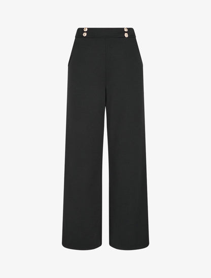 Pantalon fluide taille ornée de boutons - Noir - 1