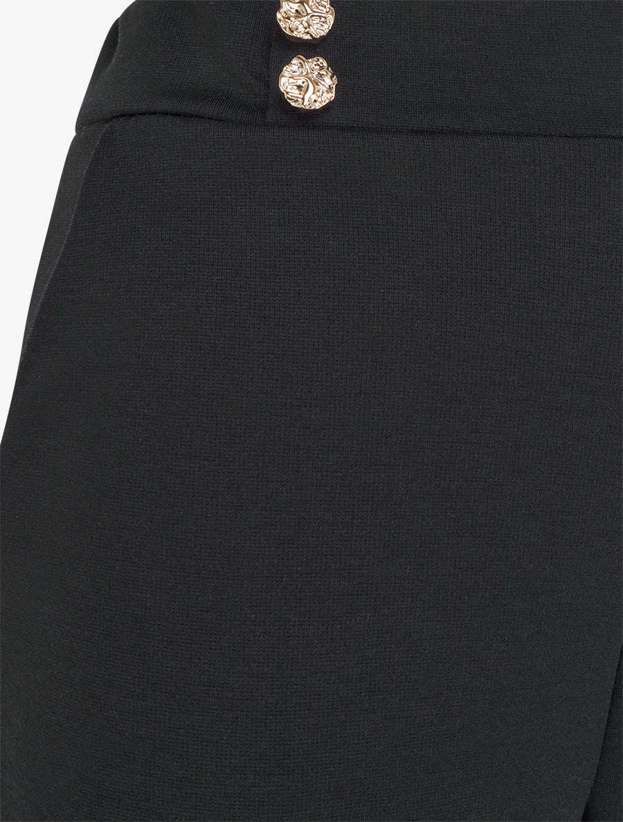 Pantalon fluide taille ornée de boutons - Noir - 3
