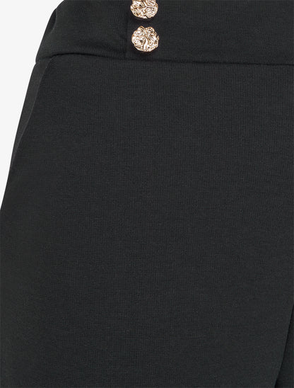 Pantalon fluide taille ornée de boutons - Noir - 3