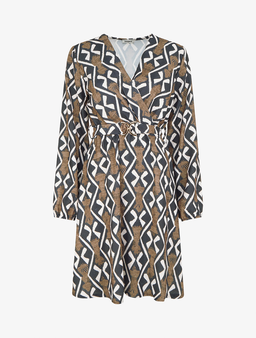 Robe élastiquée à imprimé éthnique - Noir - 1