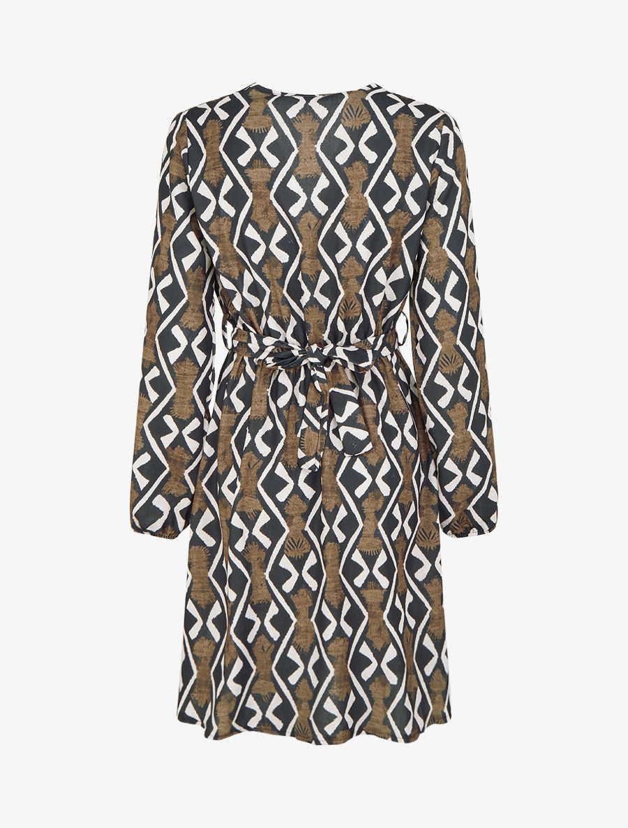 Robe élastiquée à imprimé éthnique - Noir - 2