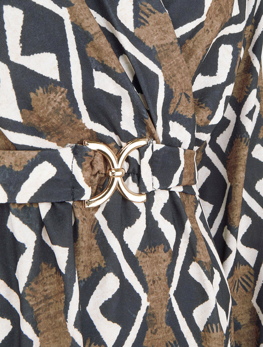 Robe élastiquée à imprimé éthnique - Noir - 3