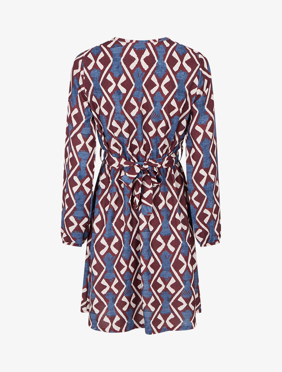Robe élastiquée à imprimé éthnique - Bordeaux - 2