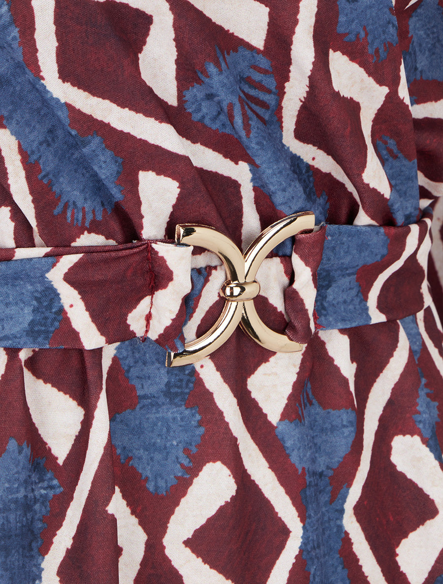 Robe élastiquée à imprimé éthnique - Bordeaux - 3