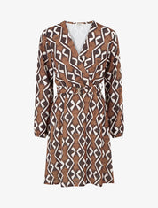 Robe élastiquée à imprimé éthnique - Marron - 1
