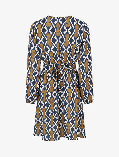 Robe élastiquée à imprimé éthnique - Marine - 2