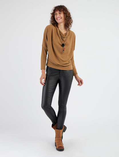 Pull col bénitier manches chauve-souris - Camel