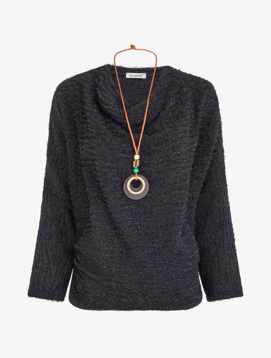 Pull duveteux à manches longues - Marine - 1