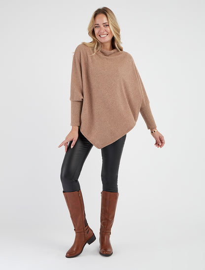Poncho côtelé manches chauve-souris - Taupe