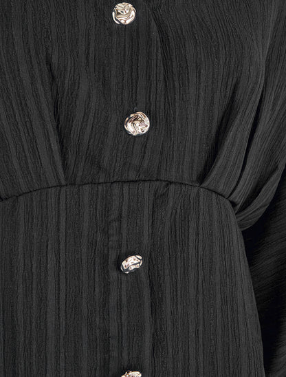 Blouse fluide à boutons décoratifs - Noir - 3