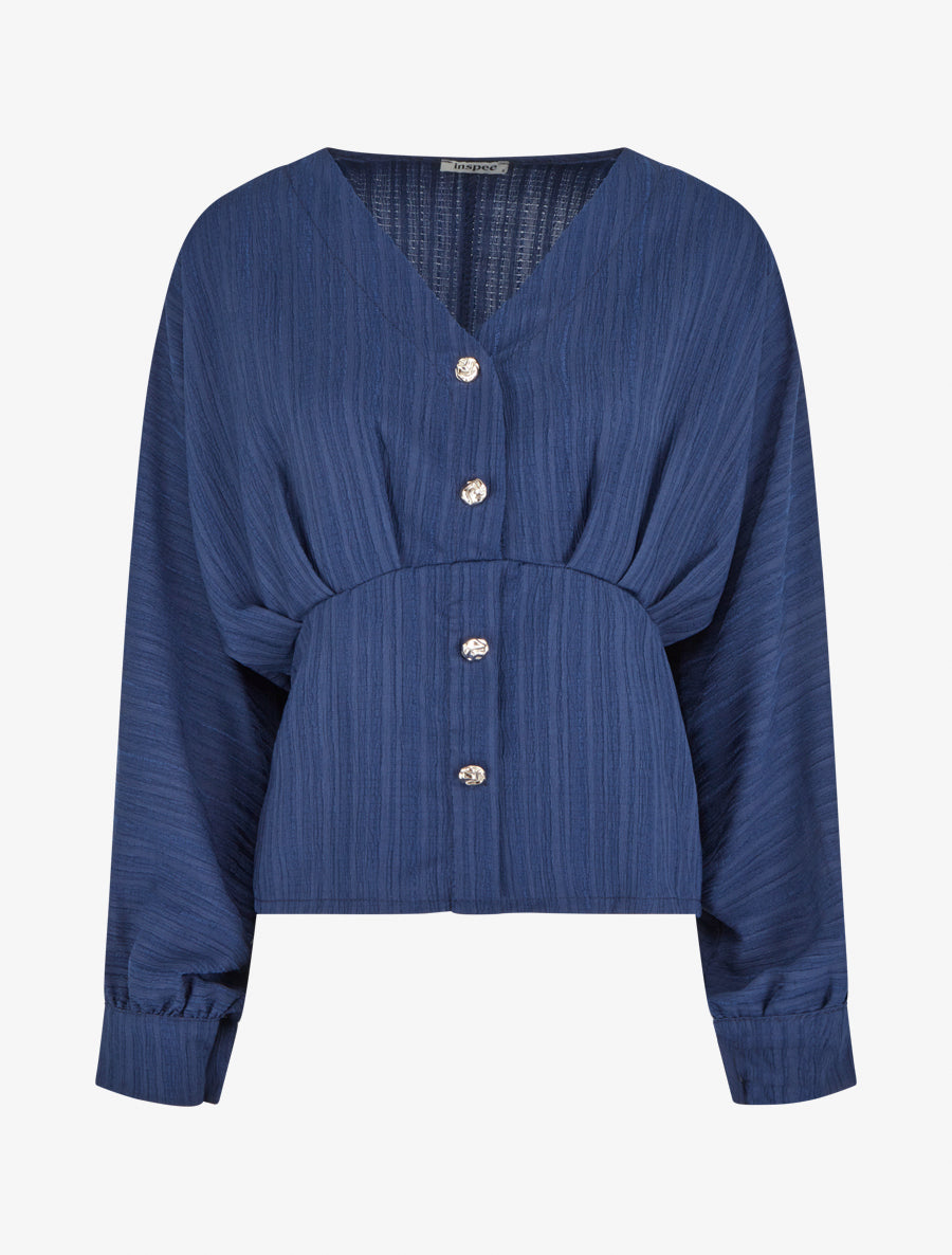 Blouse fluide à boutons décoratifs - Marine - 1