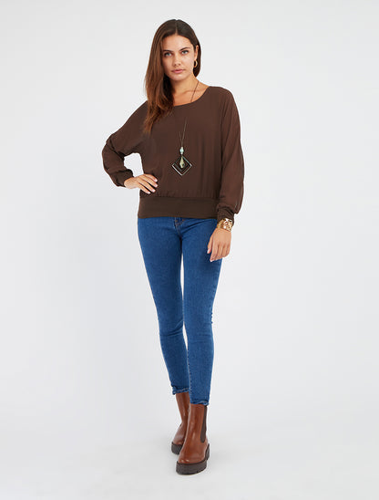 Blouse fluide coupe boule encolure ronde - Marron