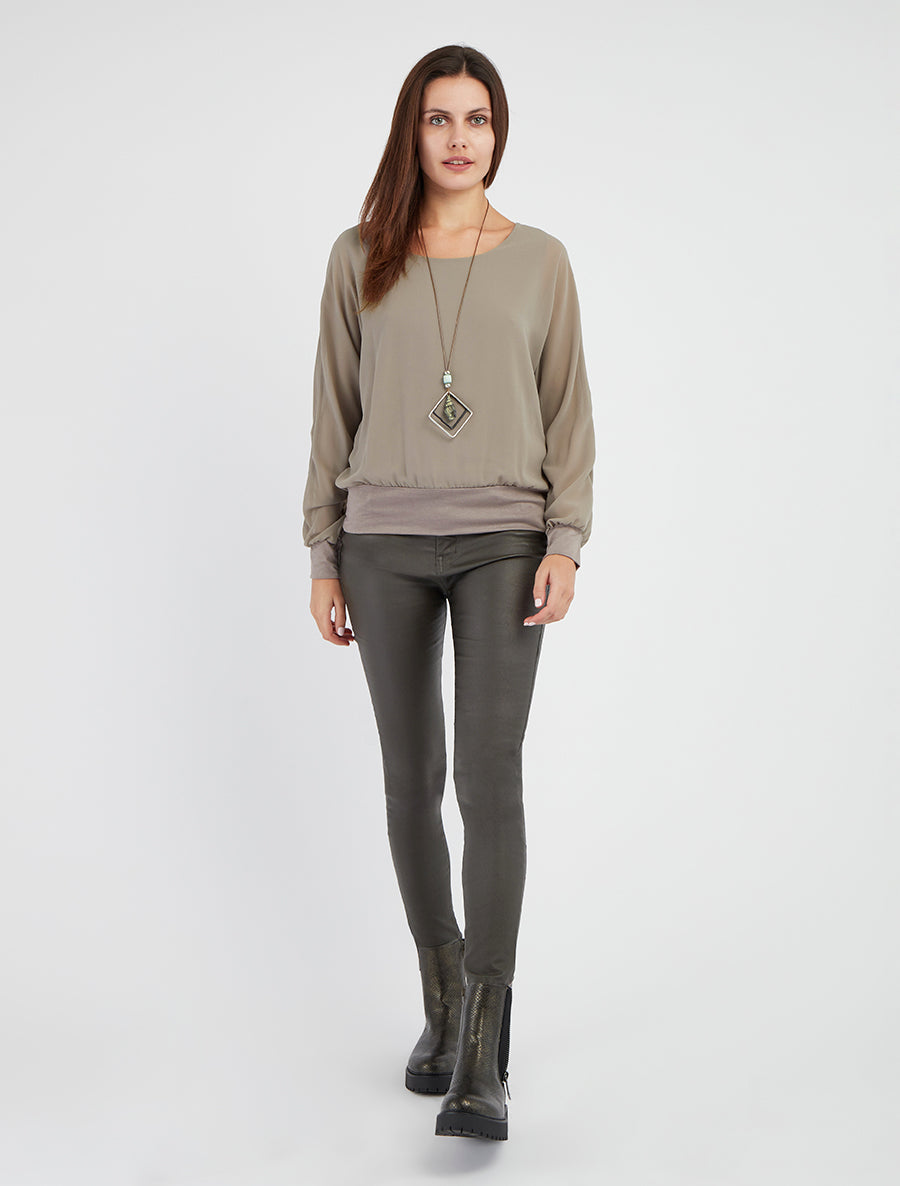 Blouse fluide coupe boule à col rond - Gris