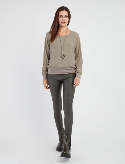 Blouse fluide coupe boule à col rond - Gris