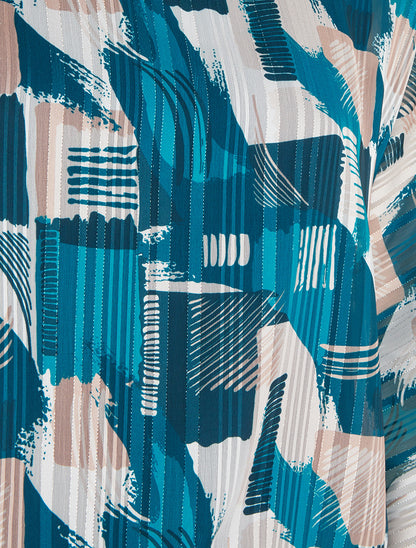 Blouse en voile imprimé fantaisie à détail irisé - Bleu canard - 3