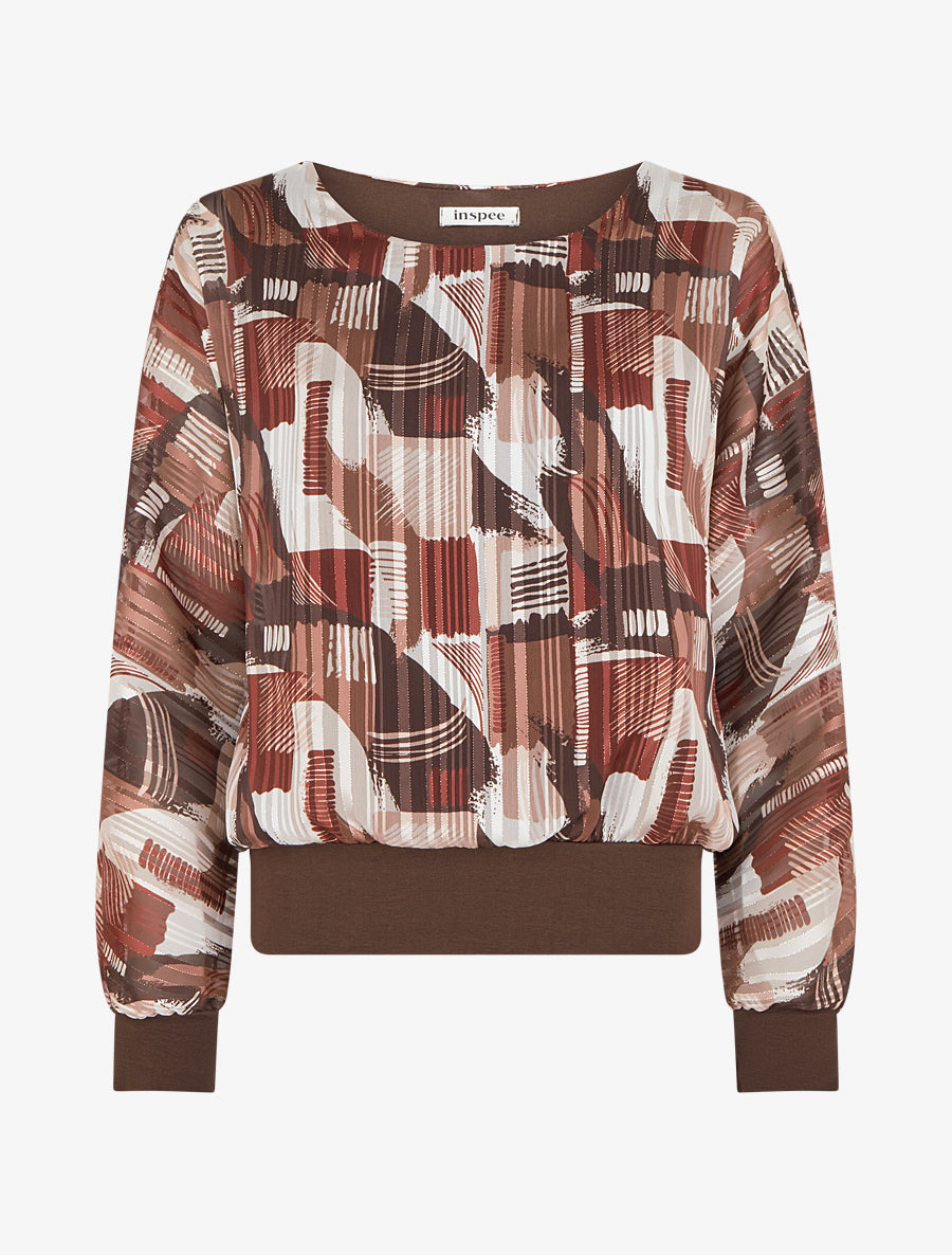 Blouse en voile imprimé fantaisie à détail irisé - Marron - 1