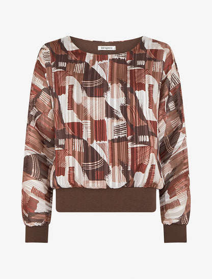 Blouse en voile imprimé fantaisie à détail irisé - Marron - 1