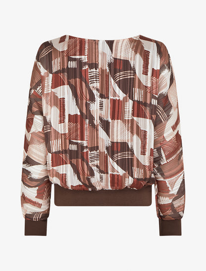 Blouse en voile imprimé fantaisie à détail irisé - Marron - 2