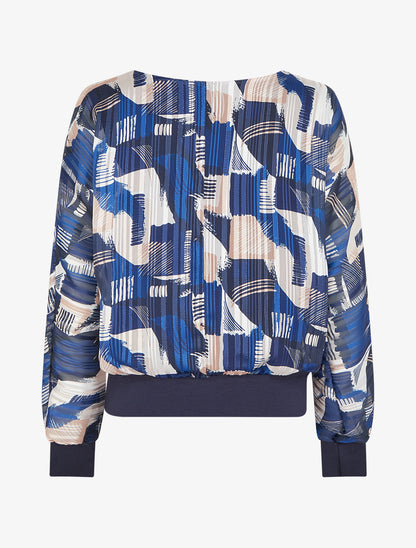 Blouse en voile imprimé fantaisie à détail irisé - Marine - 2