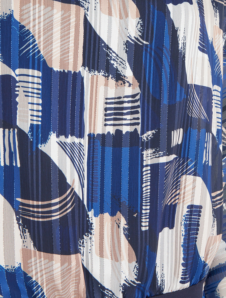 Blouse en voile imprimé fantaisie à détail irisé - Marine - 3