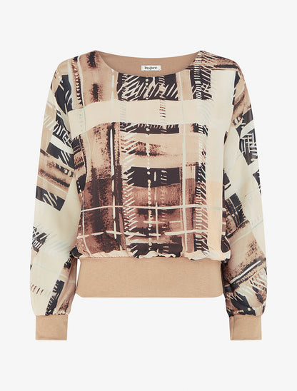 Blouse en voile imprimé abstrait - Beige - 1