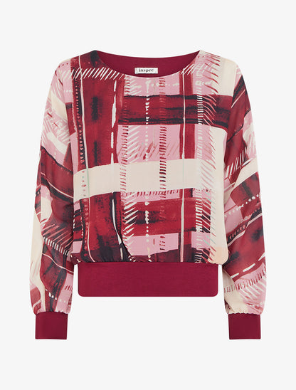 Blouse en voile imprimé abstrait - Lie de vin - 1