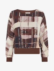 Blouse en voile imprimé abstrait - Marron - 1