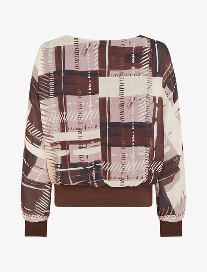 Blouse en voile imprimé abstrait - Marron - 2