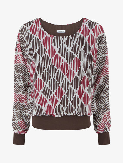 Blouse en voile imprimé graphique - Marron - 1