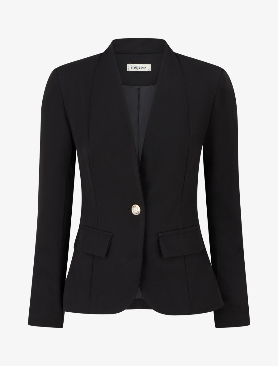 Blazer uni boutonné - Noir - 1
